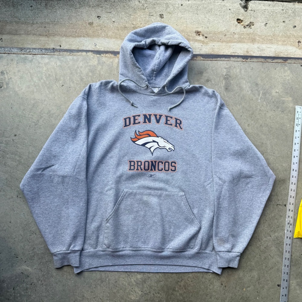 Reebok Denver Broncos NFL Hoodie Gray Sweatshirt Mens XL Vintage